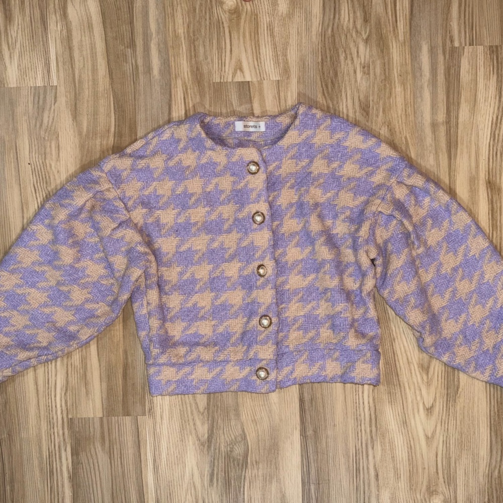 Stylish Purple and Tan Houndstooth Women's Sweater
